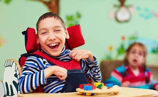 Smiling child in wheelchair