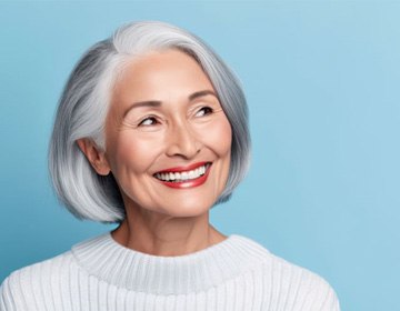 Portrait of mature woman against blue background